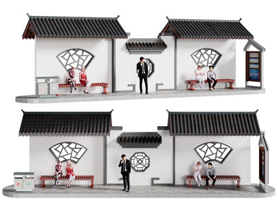 新中式公交站台3d模型 新中式公交站台