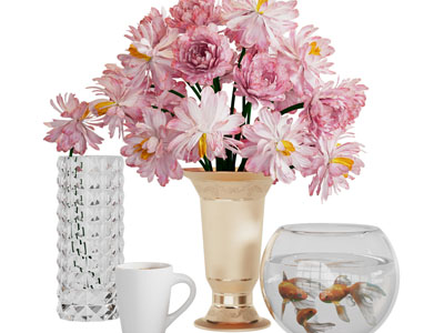 现代花瓶花卉、鱼缸摆件组合