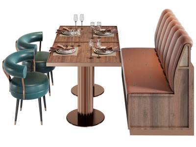 现代带卡座的餐桌椅组合