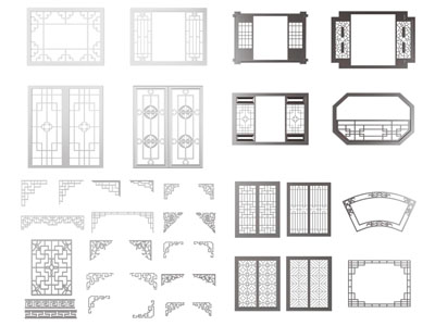 新中式镂花窗、平开窗户、花落