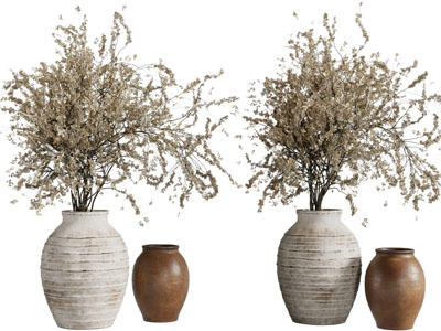 侘寂风陶艺花瓶干枝摆件