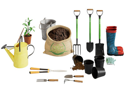 现代铲子、花盆、水桶、营养土园艺设备3d模型 现代铲子、花盆、水桶、营养土园艺设备