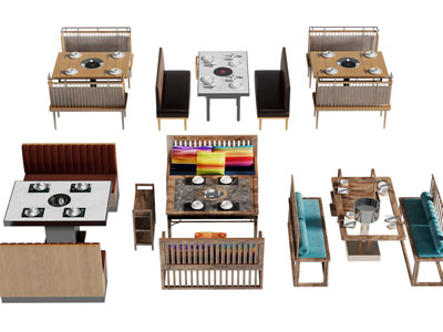 现代饭店火锅餐桌卡座椅组合