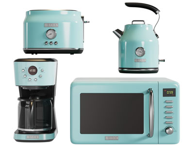 现代咖啡机、吐司机、烤箱、热水壶