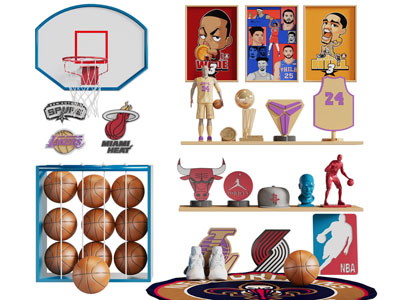 现代篮球、篮球架儿童主题摆件组合