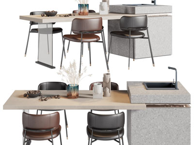 现代带水吧台的餐桌椅组合