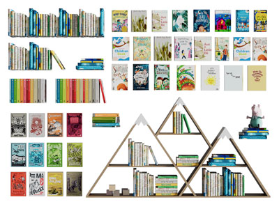 现代排列整齐的书籍、绘本