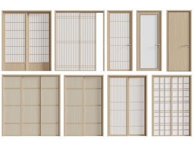 日式实木单扇平开门、推拉门