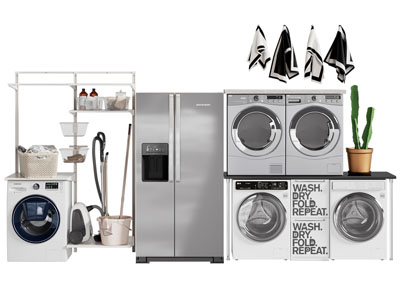 现代洗衣机、烘干机、冰箱