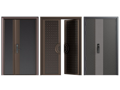 新中式带密码锁的子母入户、双扇平开门