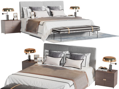 新中式双人床、床头柜