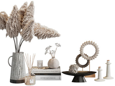 现代花瓶花卉、书籍、装饰品摆件组合