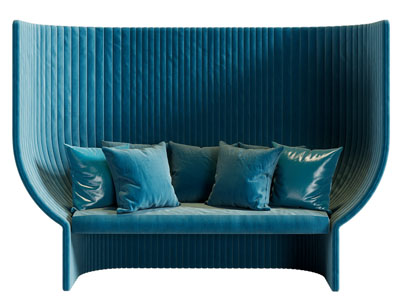 现代蓝色卡座高靠背多人沙发