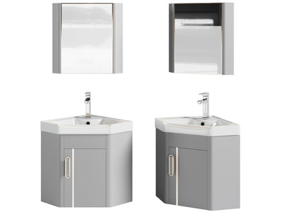 现代三角形洗手台、镜柜