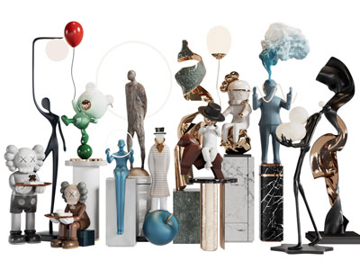 现代kwas公仔、人物雕塑雕刻摆件组合
