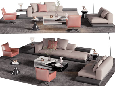 现代多人、双人沙发、休闲椅子和茶几组合