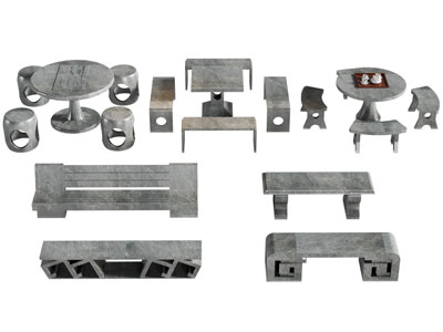 新中式户外石头茶桌椅组合、长凳