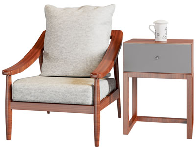 现代实木休闲椅子、边几