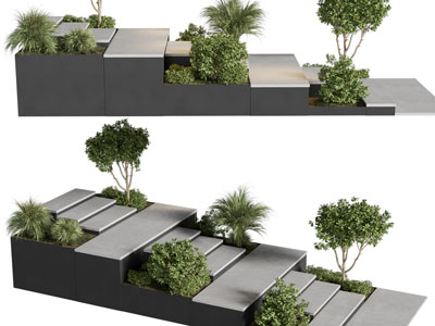 现代装饰花坛的台阶、道路