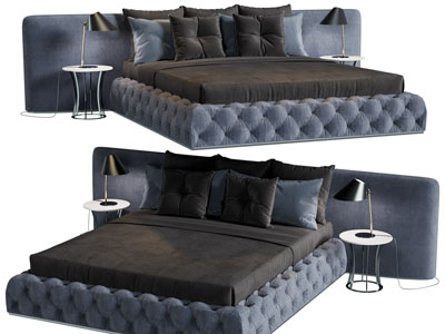 现代加宽床头的双人床