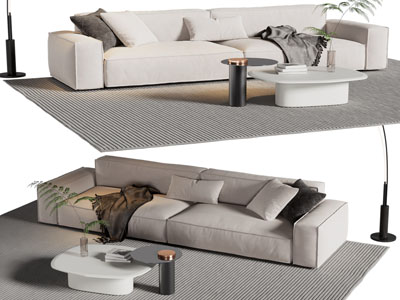 现代布艺双人沙发、茶几组合