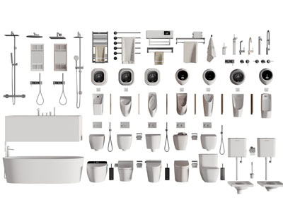 现代马桶、小便斗、淋浴花洒、毛巾架