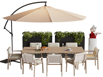 现代户外遮阳棚、餐桌椅组合