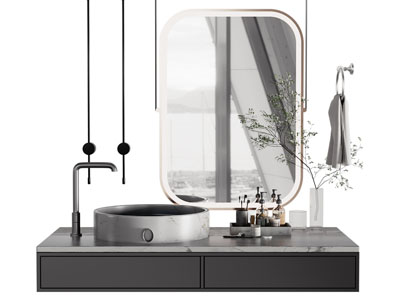 现代悬挂式洗手台、镜子