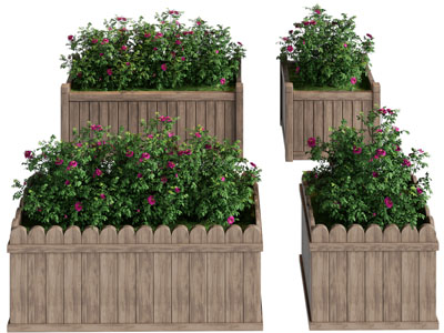 现代户外实木方形花盆盆栽植物