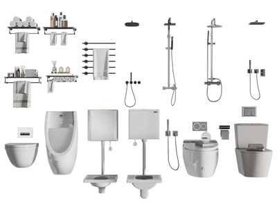 现代马桶、蹲便池和毛巾架