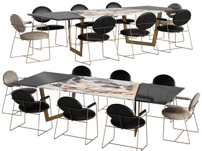 现代长方形餐桌椅组合