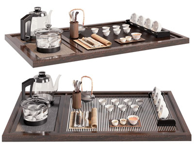 新中式实木茶盘、茶具杯子