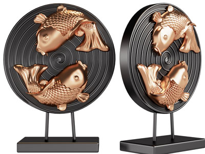 新中式金鱼雕塑摆件组合