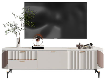 现代轻奢电视柜、电视机