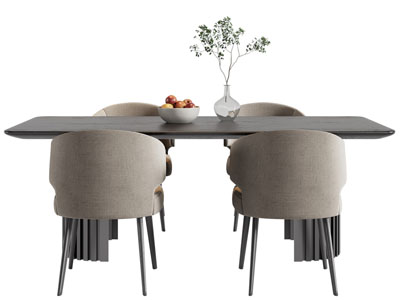 现代长方形实木餐桌椅组合