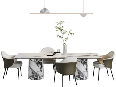 现代长方形餐桌椅组合