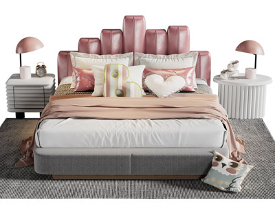 现代儿童双人床、床头柜