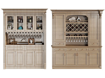 简欧实木酒柜3d模型 简欧实木酒柜