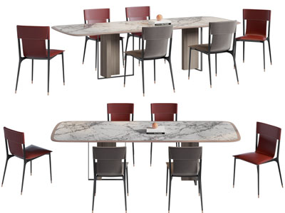 现代长方形大理石餐桌椅组合