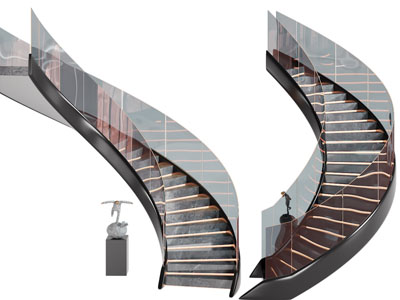 现代玻璃扶手栏杆旋转楼梯3d模型 现代玻璃扶手栏杆旋转楼梯