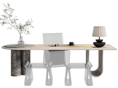 现代长方形圆角书桌椅组合