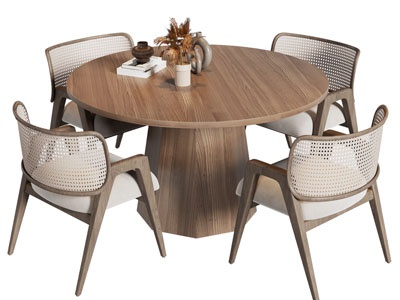 侘寂风实木圆形餐桌椅组合