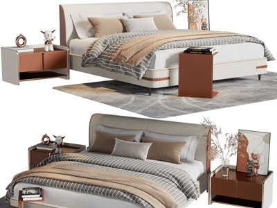 现代双人床、床头柜