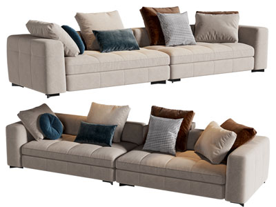 现代布艺双人沙发3d模型 现代布艺双人沙发