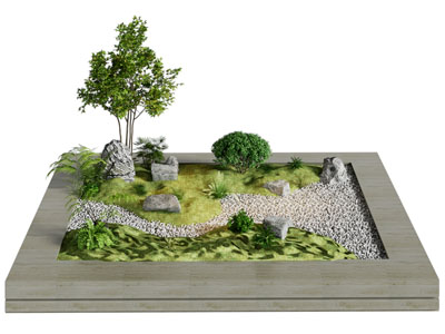 新中式树木、石子景观园艺小品