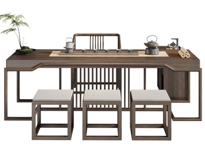 新中式实木长方形茶桌椅组合