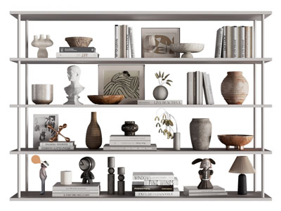 侘寂风书籍、陶艺器皿开放式装饰架