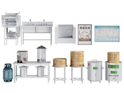 现代蒸笼、洗菜盆、烤箱后厨设备
