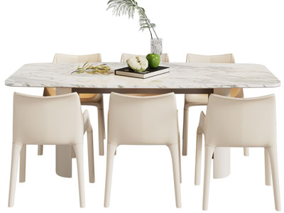 现代长方形大理石餐桌椅组合