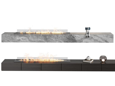 现代大理石带壁炉火炉的电视柜